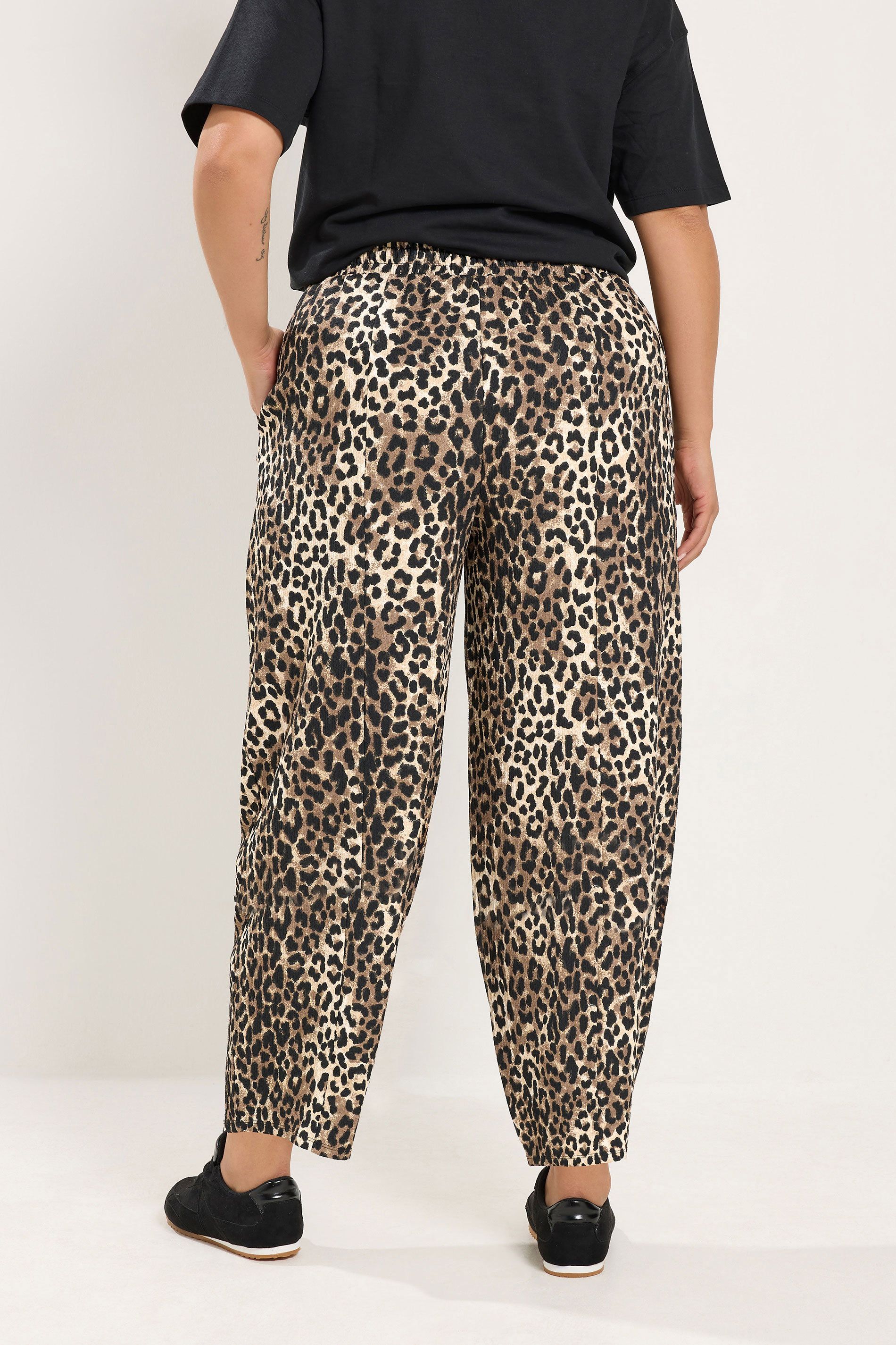Yours Leopard Print Crinkle Barrel Trousers In Brown