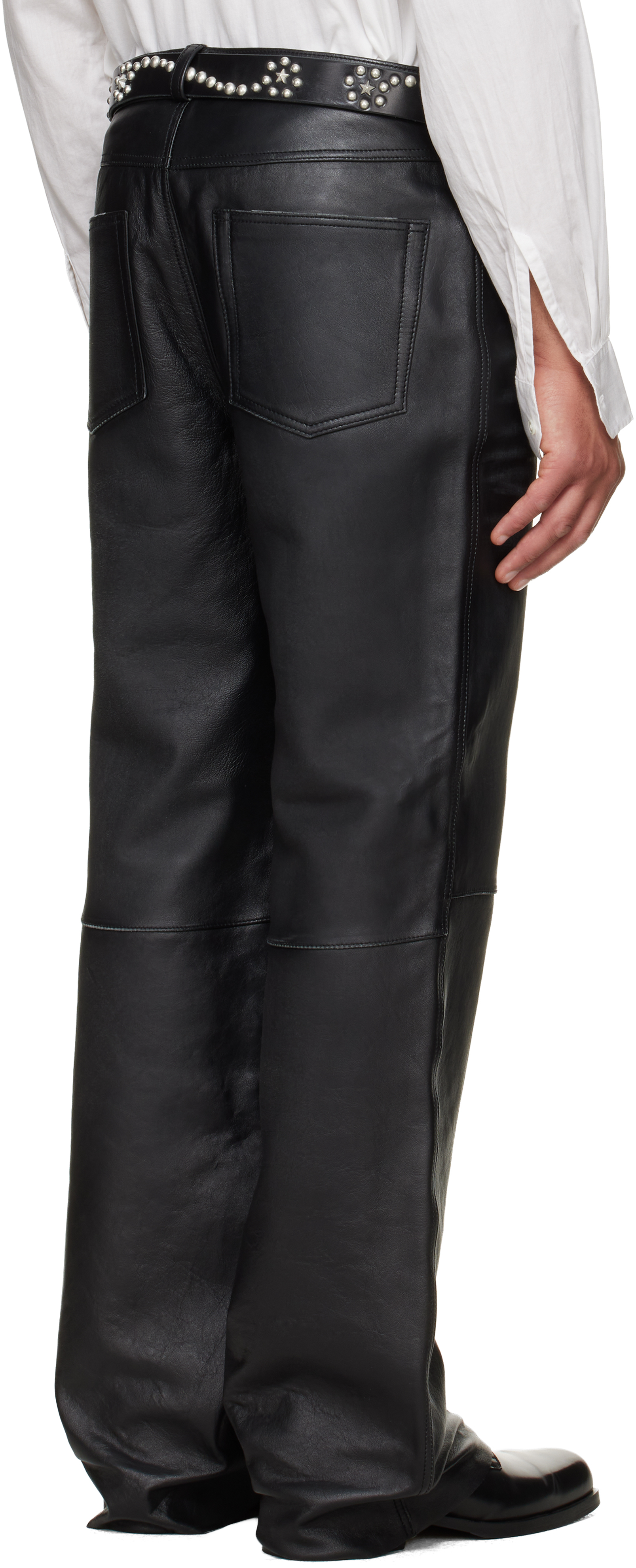 Black Carlson Cut Leather Pants