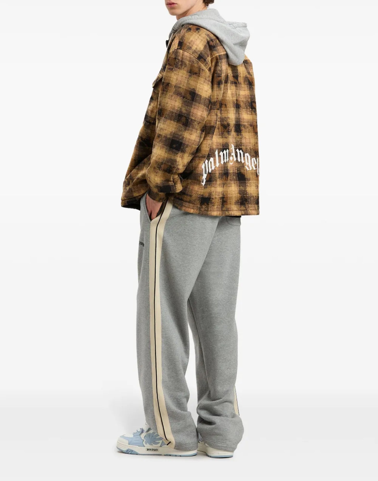 Curved Logo Check Overshirt — Brown