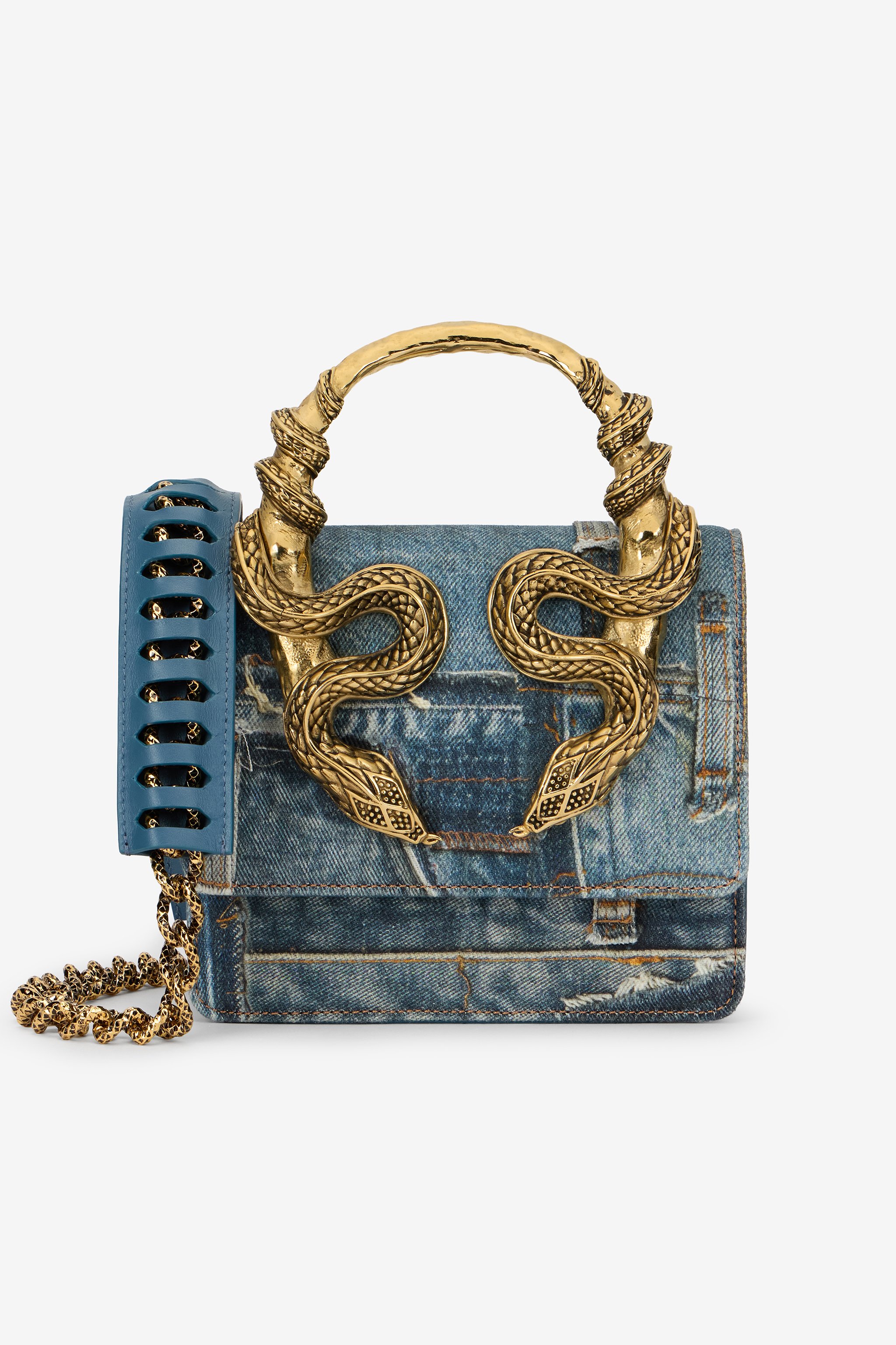 Denim Patchwork Print Serpentine Bag
