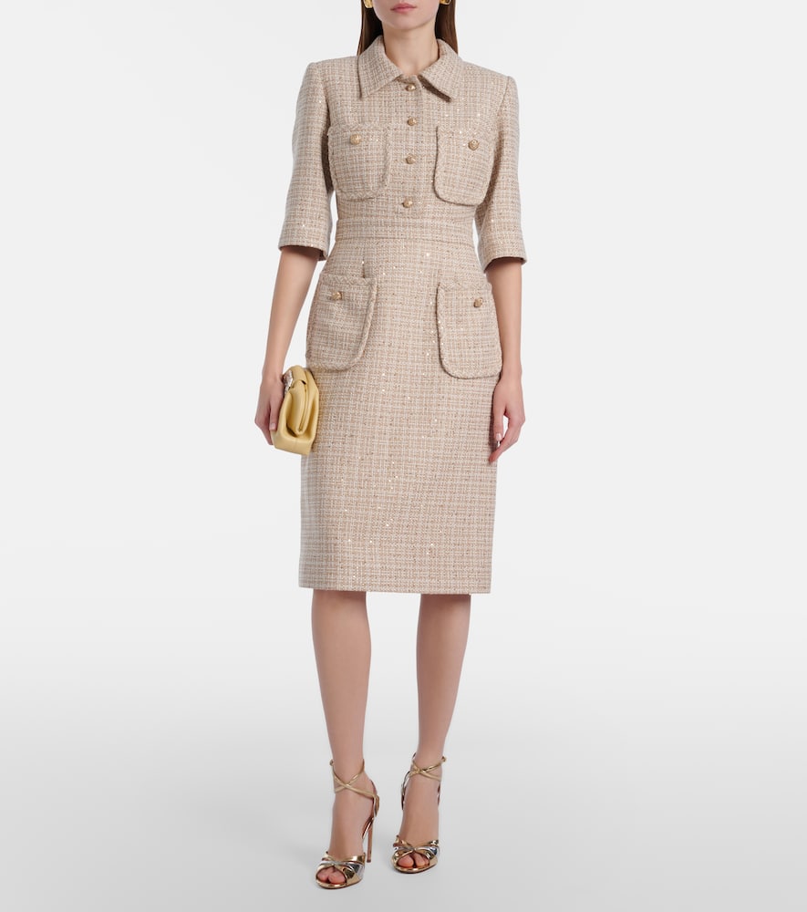 Sequined tweed midi dress