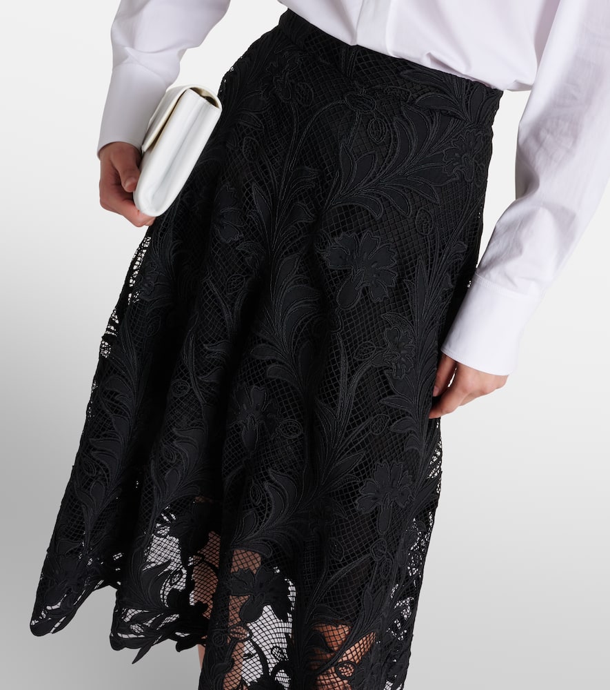 Floral guipure lace midi skirt