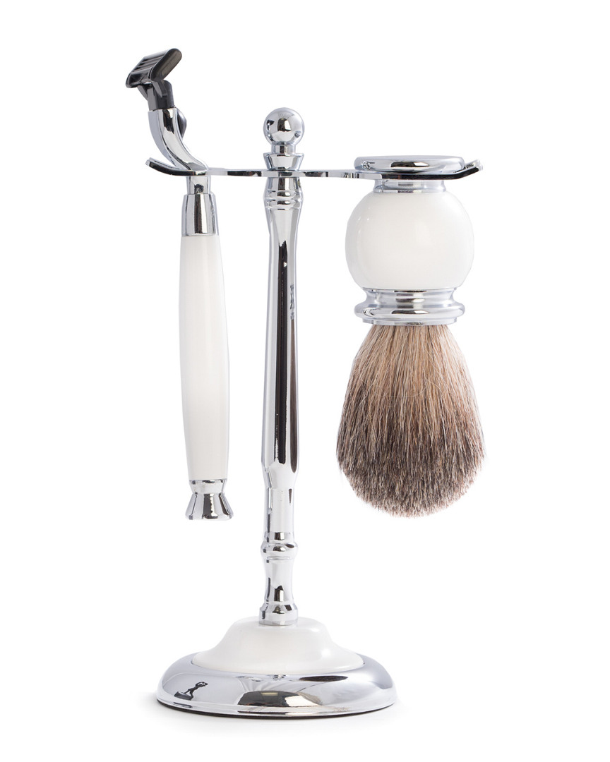 White Enamel Mach3 Razor & Pure Badger Brush