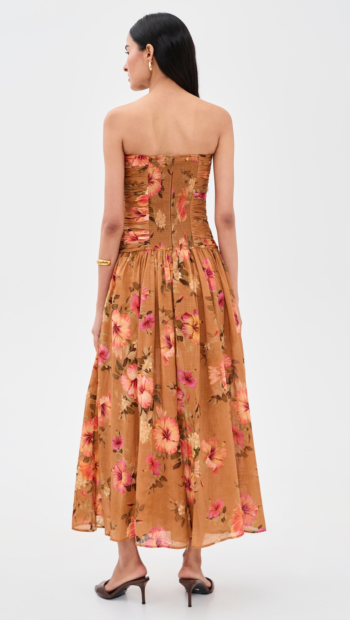 Mahon Tie Front Midi Dress Tan Hibiscus