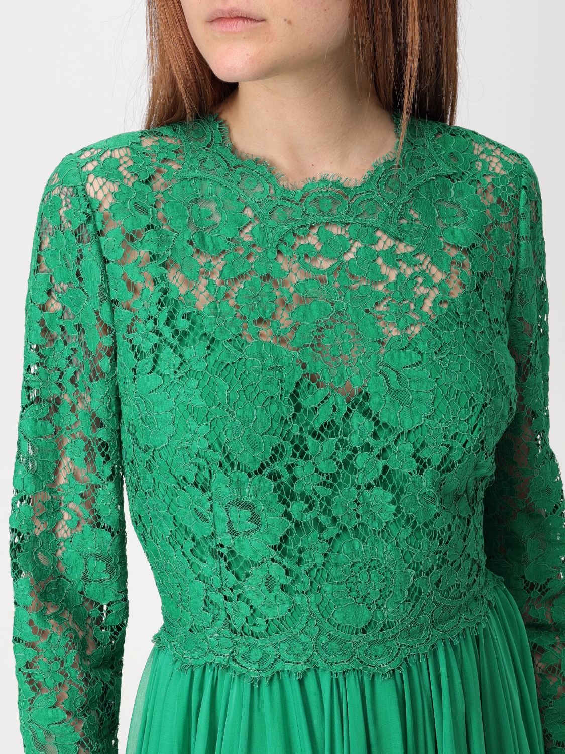 Lace-panel gown - Green