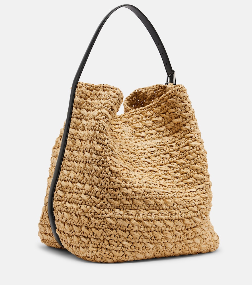 Leather-trimmed raffia and paper bucket bag