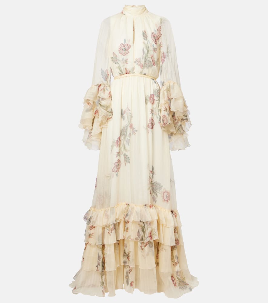 Floral silk crepon gown