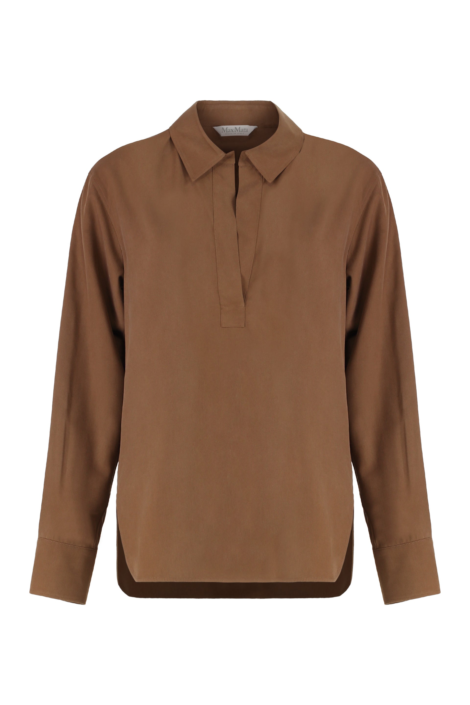 Washed Silk Polo Shirt with Rounded Back Hem