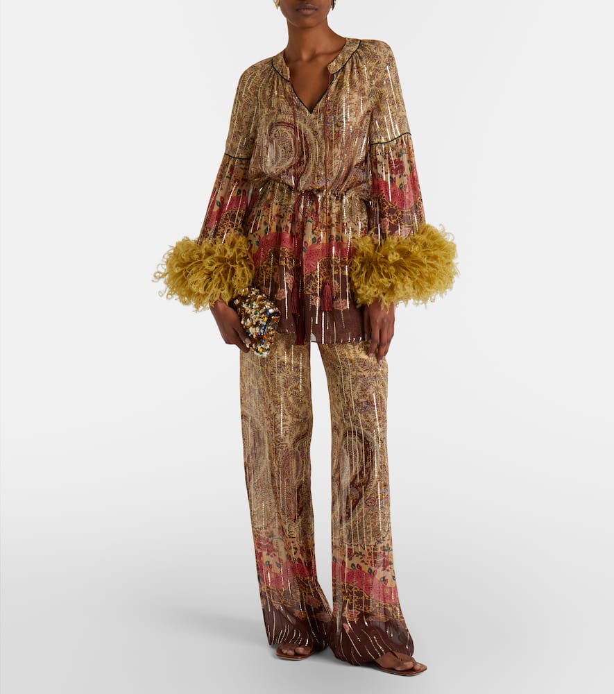 Printed silk-blend wide-leg pants