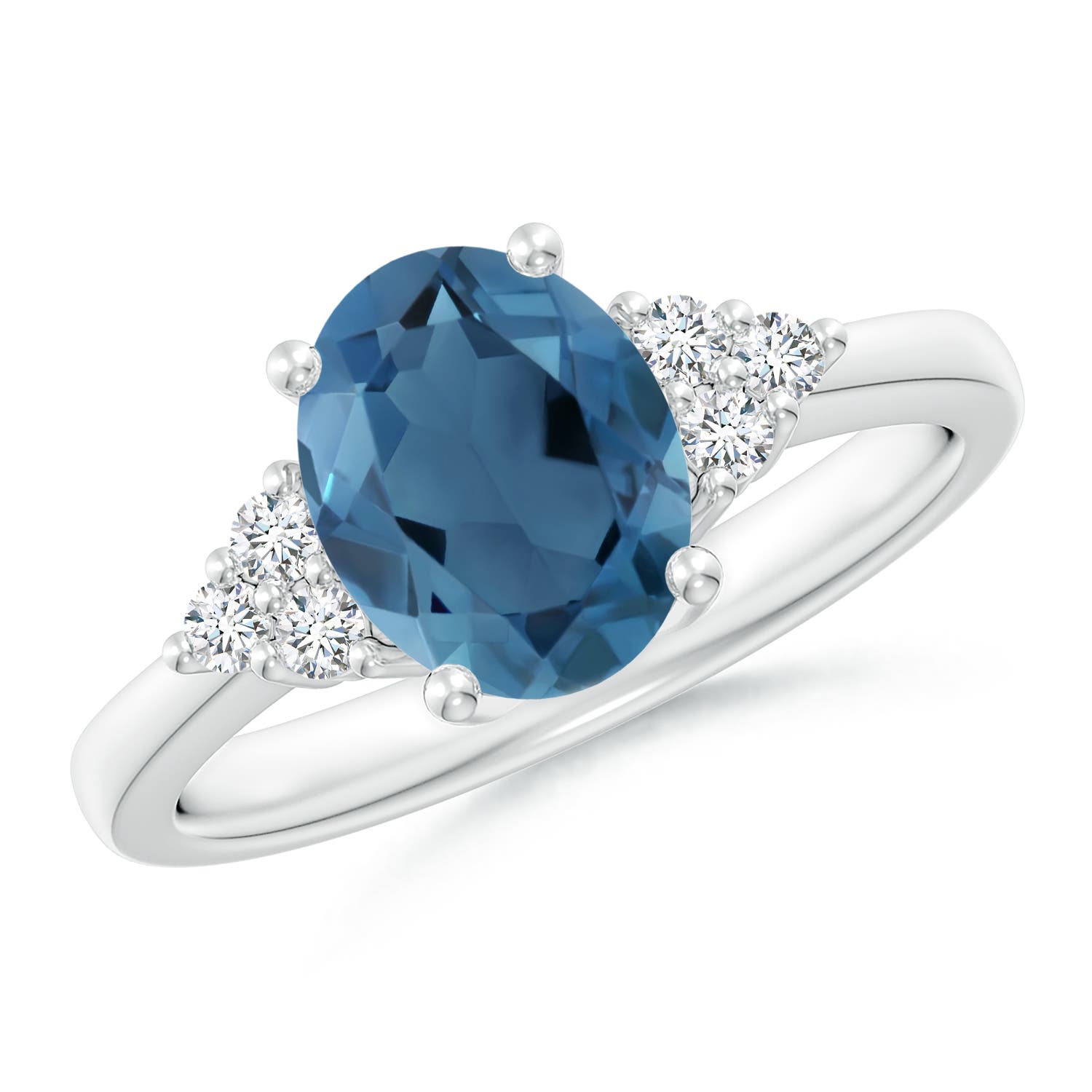 Angara 2.25 Carats Solitaire Oval London Blue Topaz and Diamond Promise Ring in Platinum