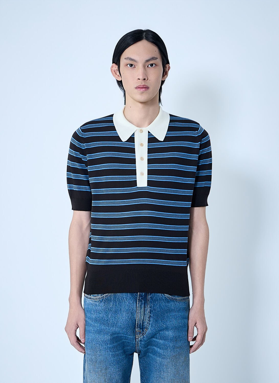 Striped Knit Polo Shirt