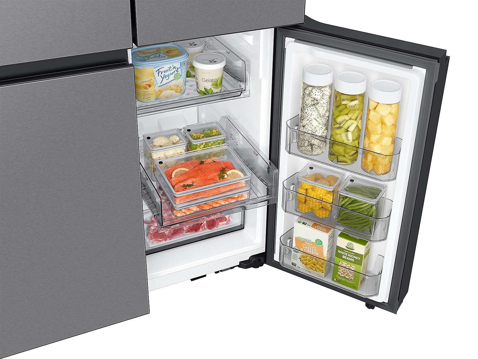 Bespoke Counter Depth 4-Door Flex™ Refrigerator (23 cu. ft.) with Beverage Center ™ in Stainless Steel - (with Customizable Door Panel Colors)