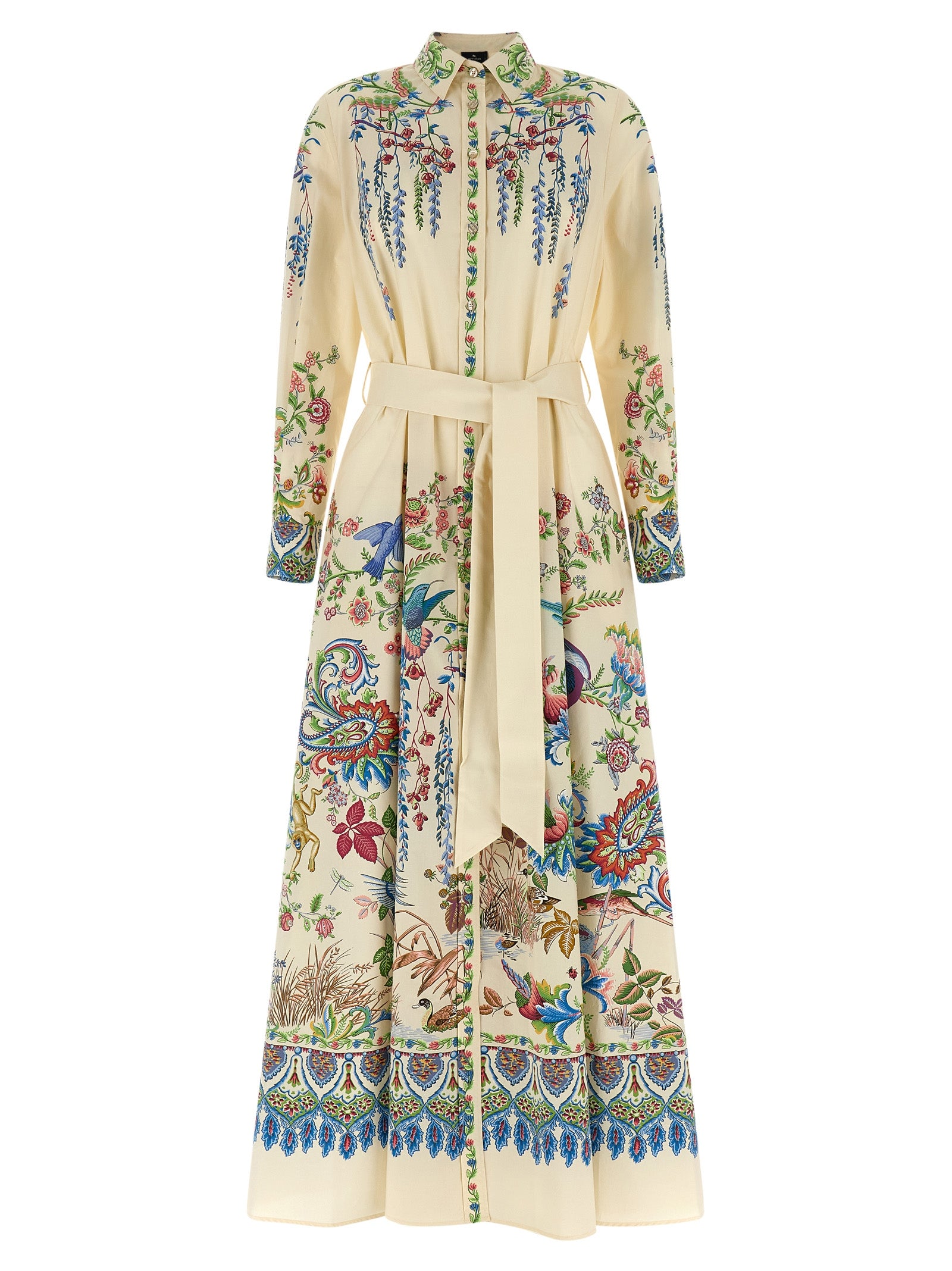 Floral-Print Cotton Poplin Dress — Cream