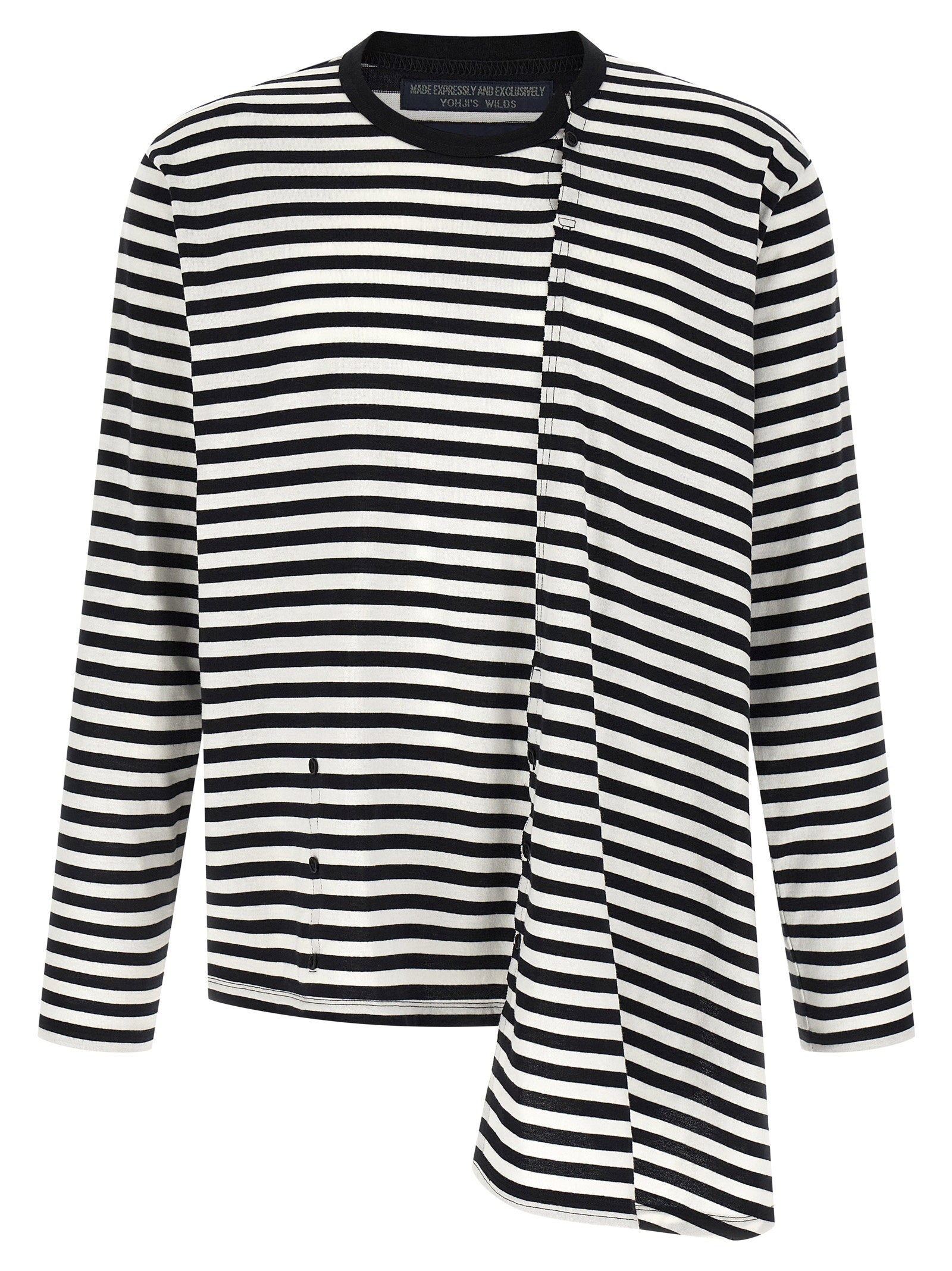 Paneled Striped Cotton Sweater — Black