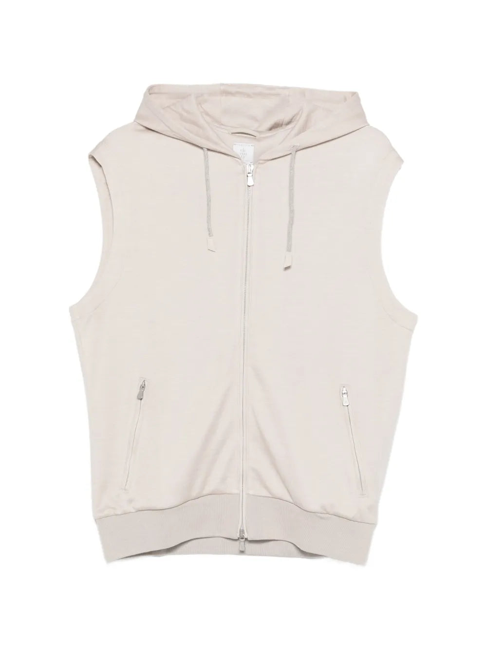 Hooded Zip-Up Vest — Sand Beige