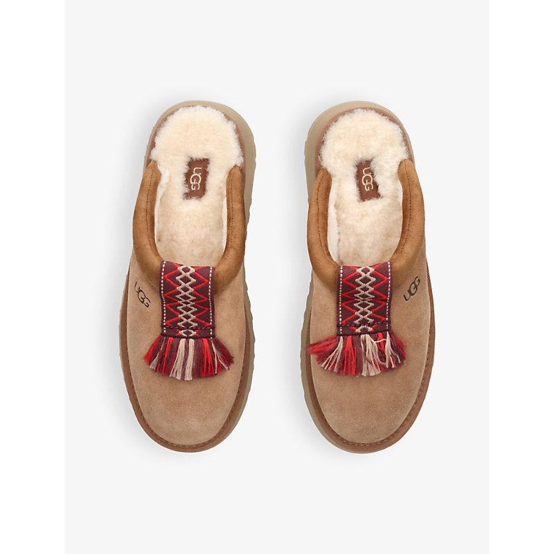 Womens Tan Tazzle Tassel-embellished Suede Flatform Slippers