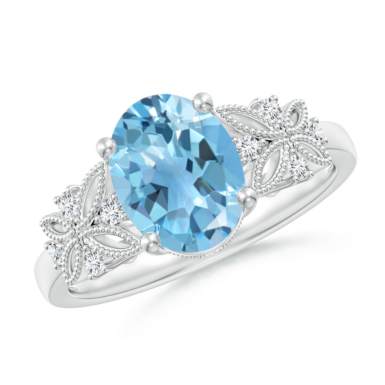 Angara 2.25 Carats Vintage Style Oval Swiss Blue Topaz Ring with Diamonds in Platinum