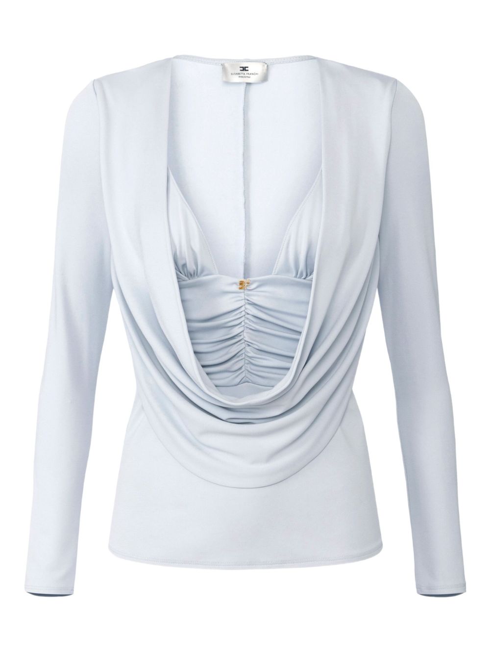 Draped-detail long-sleeve blouse - Blue