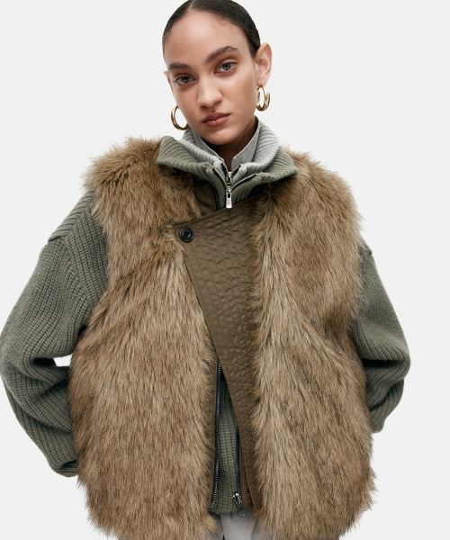 UNISEX CURVED PLACKET REVERSIBLE FAUX-FUR VEST awa722u