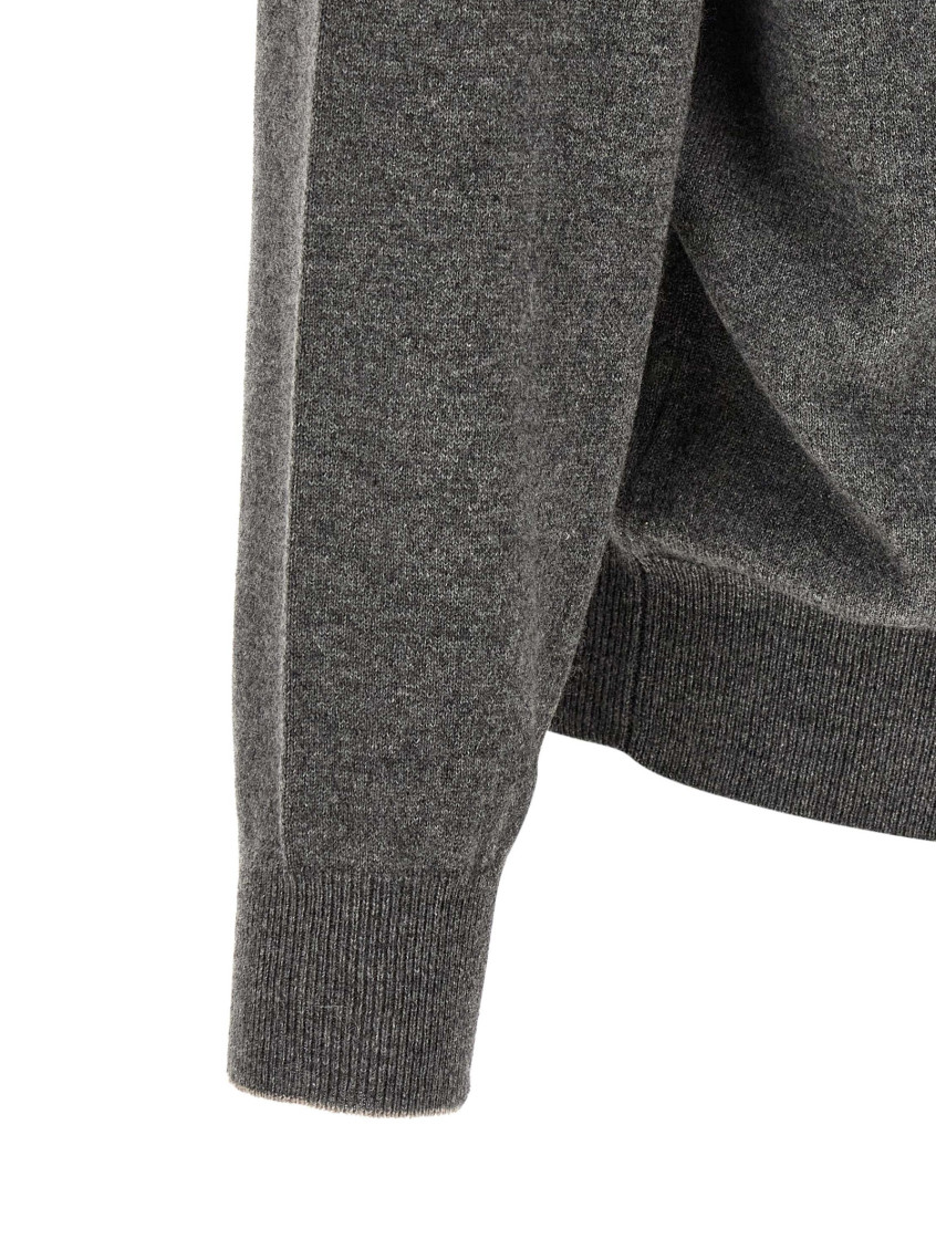 Grey Solid Mock Collar Sweater