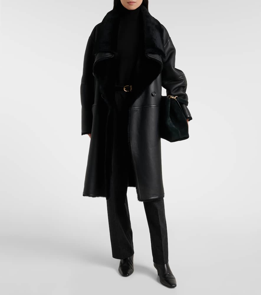Shearling-lined leather coat