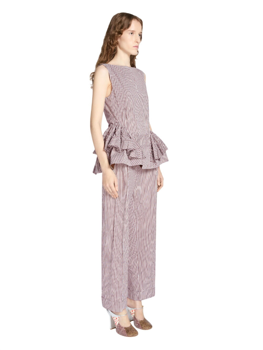 Brown Stripes Boat Neck Top