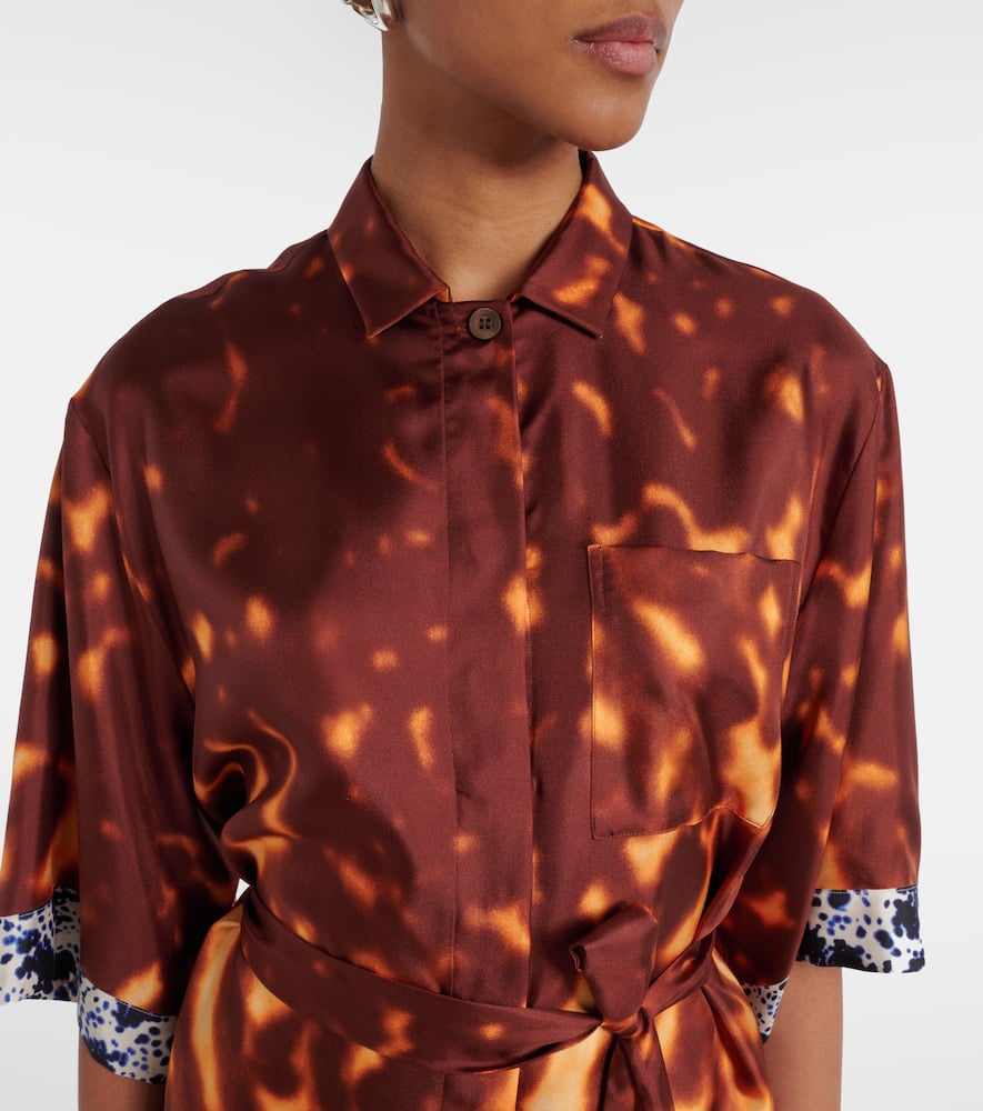 Belted printed silk shirt dress