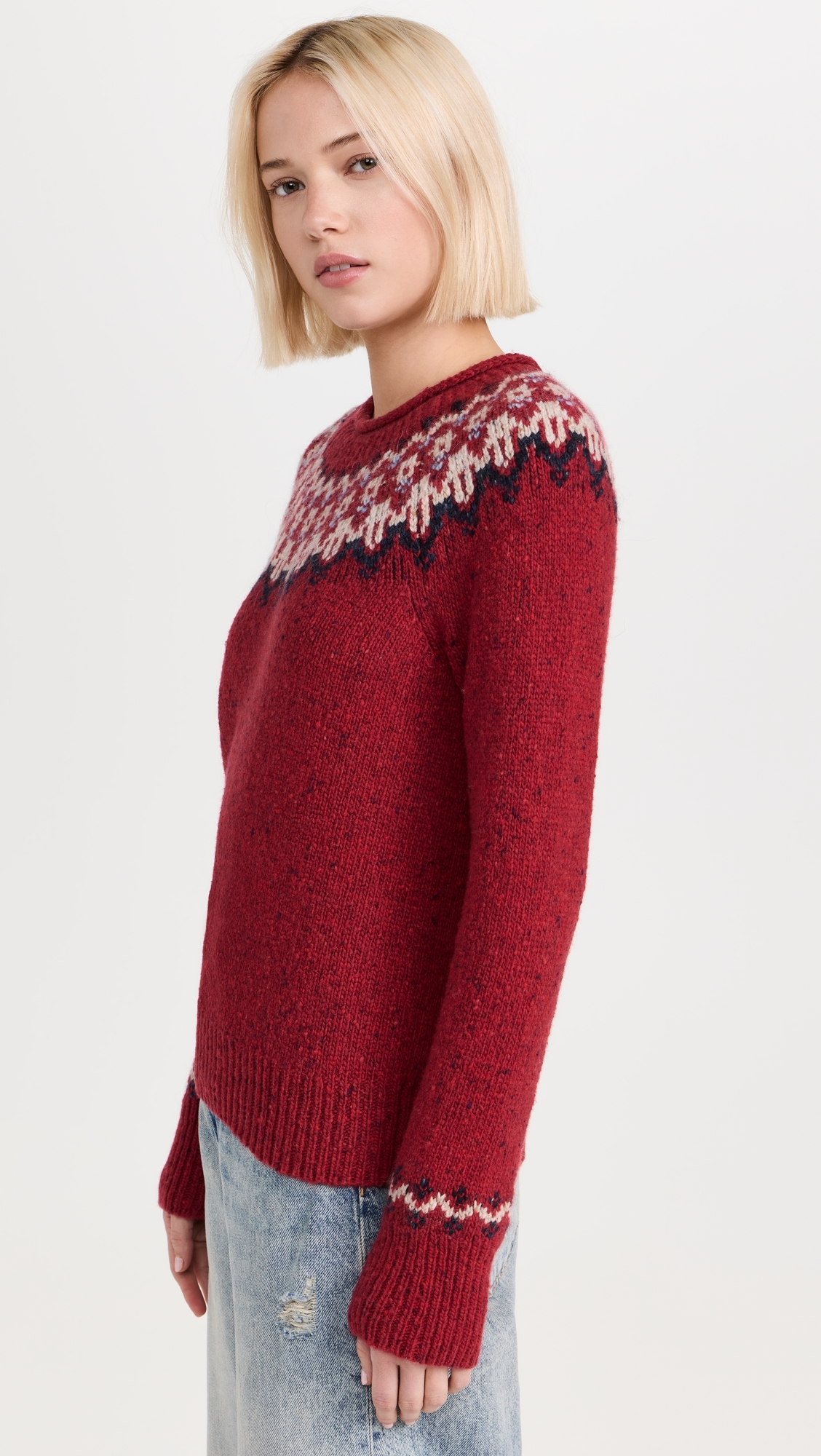Meadow Fairisle Sweater In Merino Wool Red