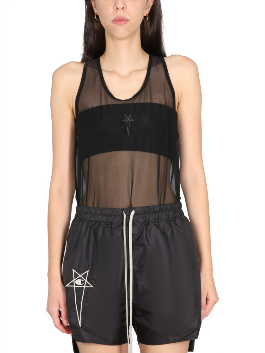Black Transparent Round Neck Top