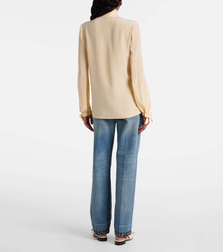 Bow-detail silk crêpe shirt