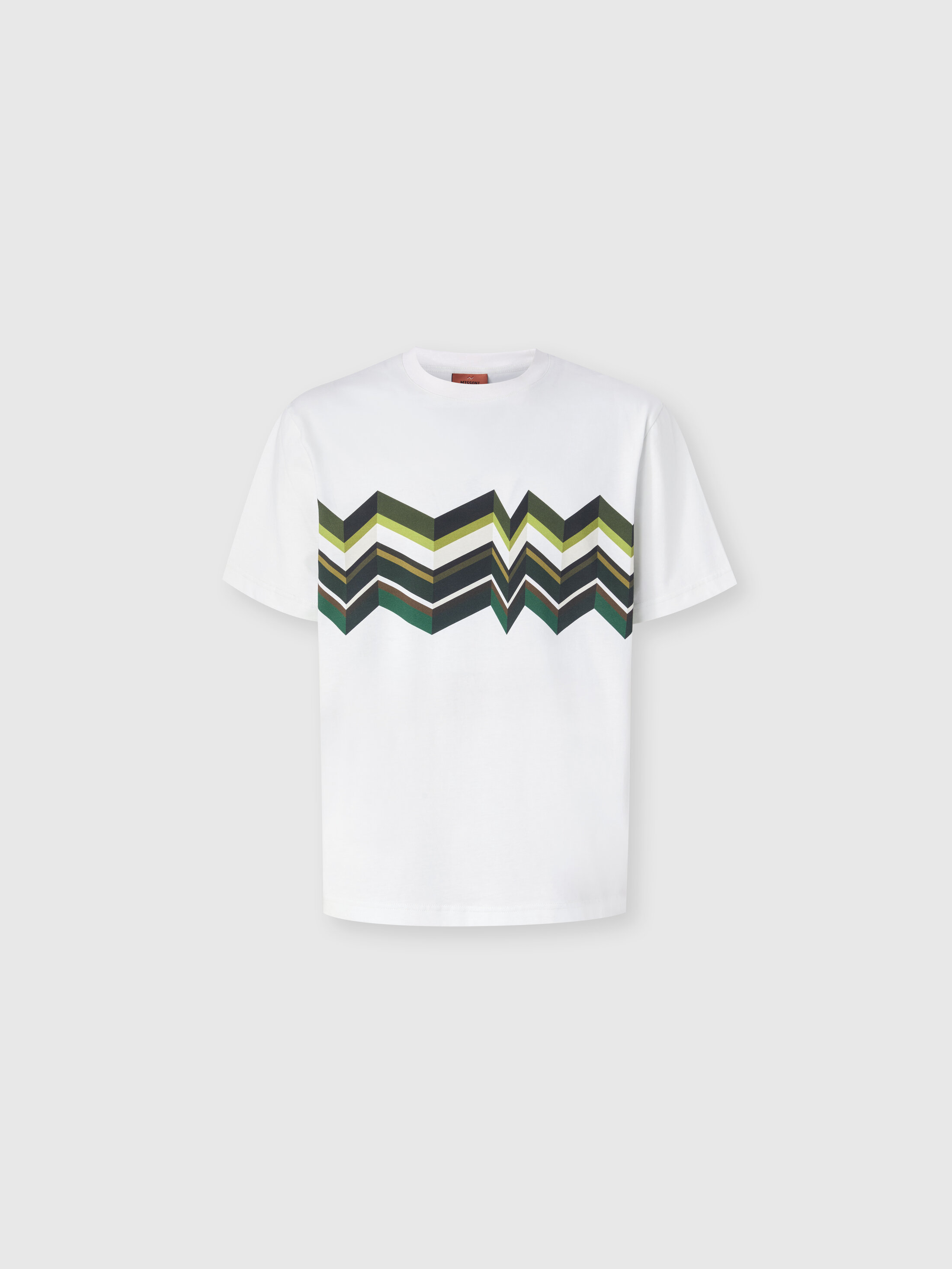 Missoni - Crew-neck cotton T-shirt with irregular zigzag print, Men, White & Blue