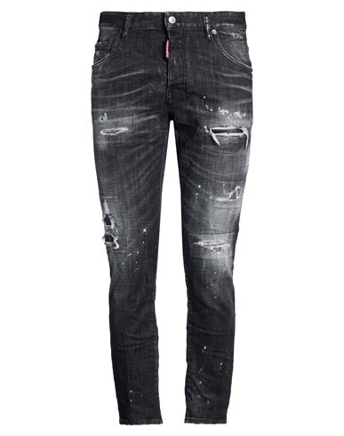 Man Jeans Black Size 32 Cotton, Elastane, Cow leather
