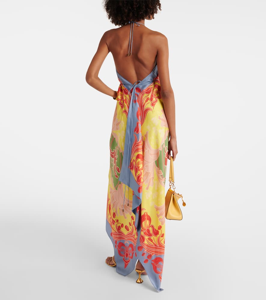 Printed halterneck silk beach dress