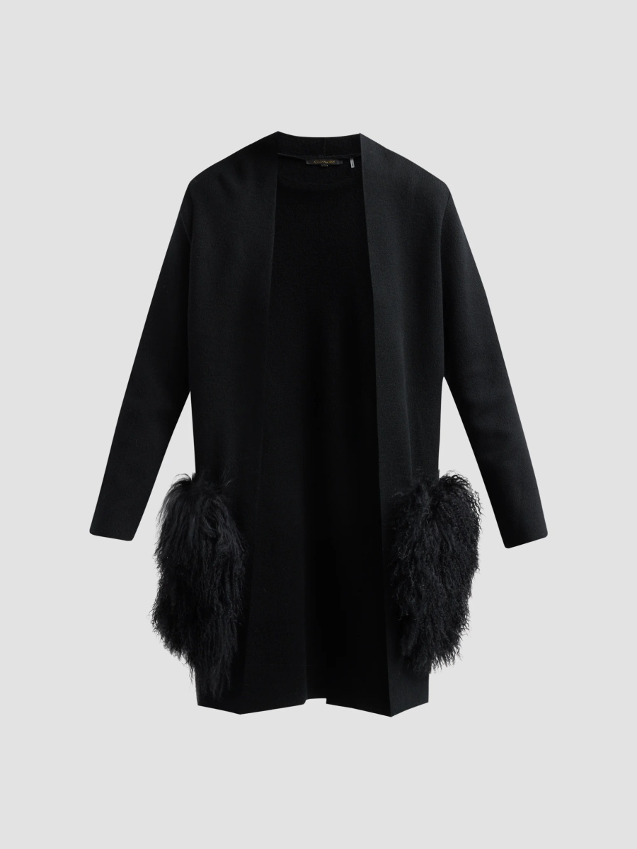 Women's Cori Shearling-Trim Wool-Blend Cardigan - Black