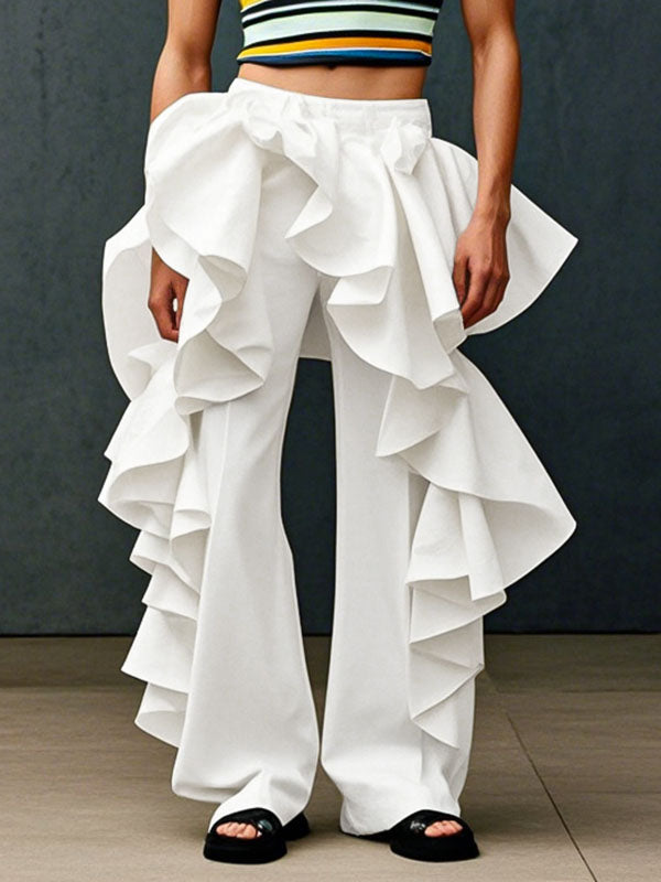 Mens Multi-Layered Ruffle Wide-Leg Pant SKUK94584 - White / S