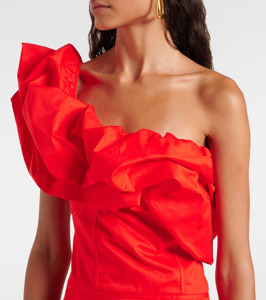 Ruffled one-shoulder poplin gown