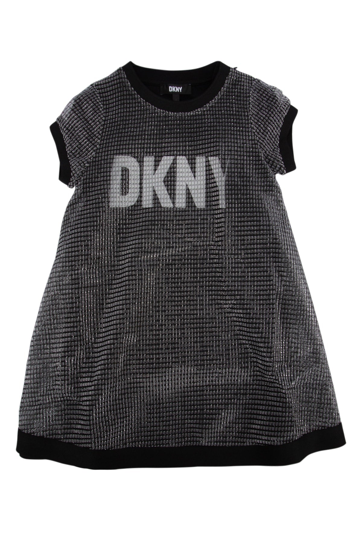 Textured Logo Print Dress — Gray