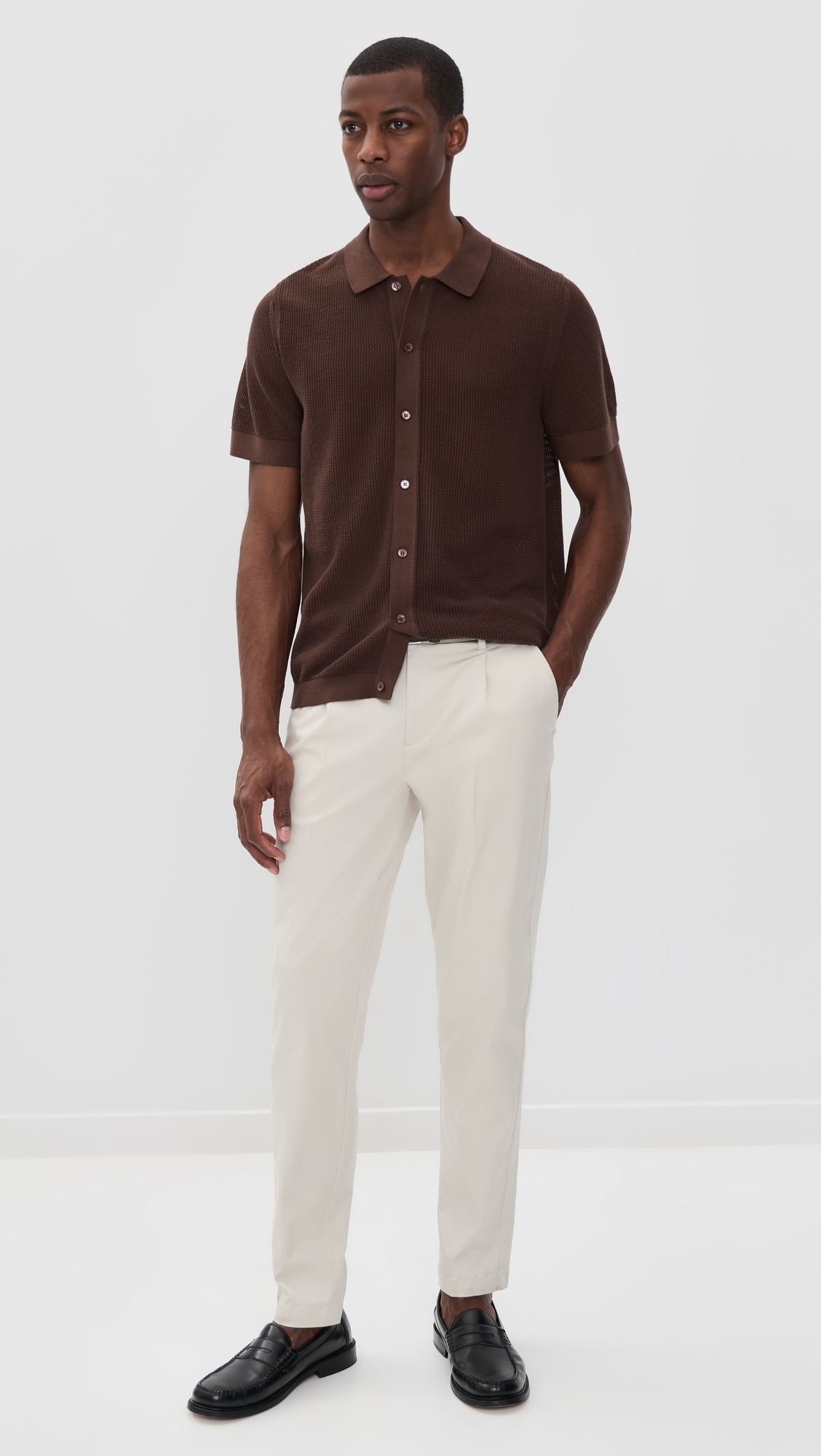 Crochet Knit Button Up Shirt Espresso
