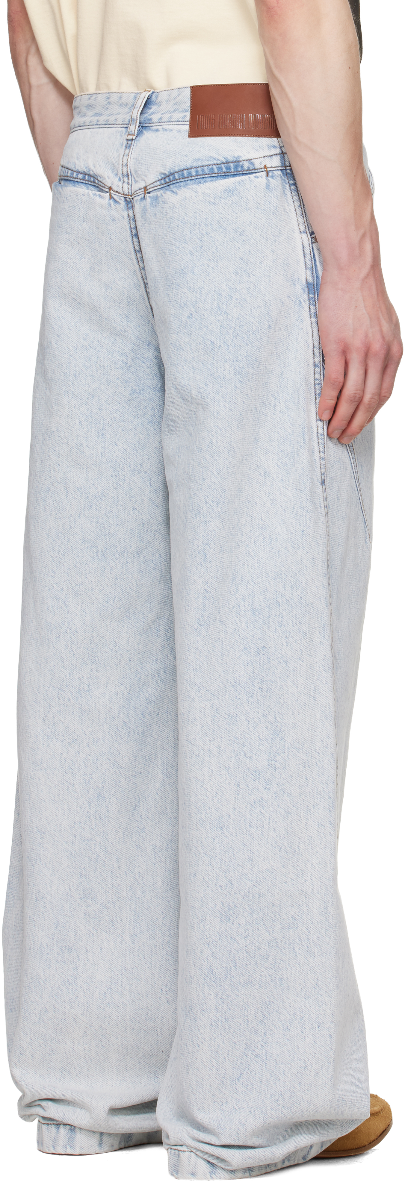 Blue Straight-Leg Light-Wash Pleats Jeans