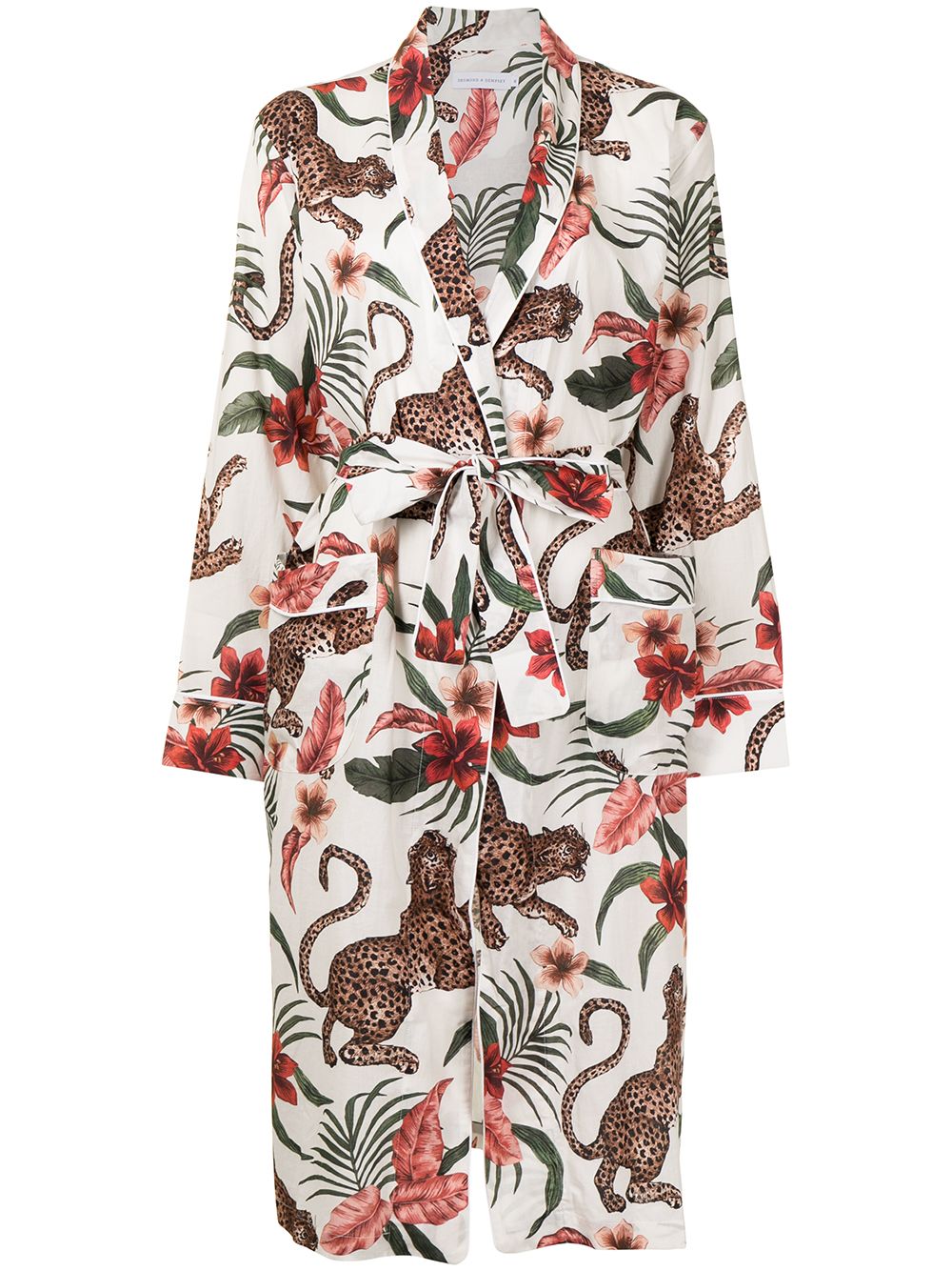 Soleia botanical-print robe - White
