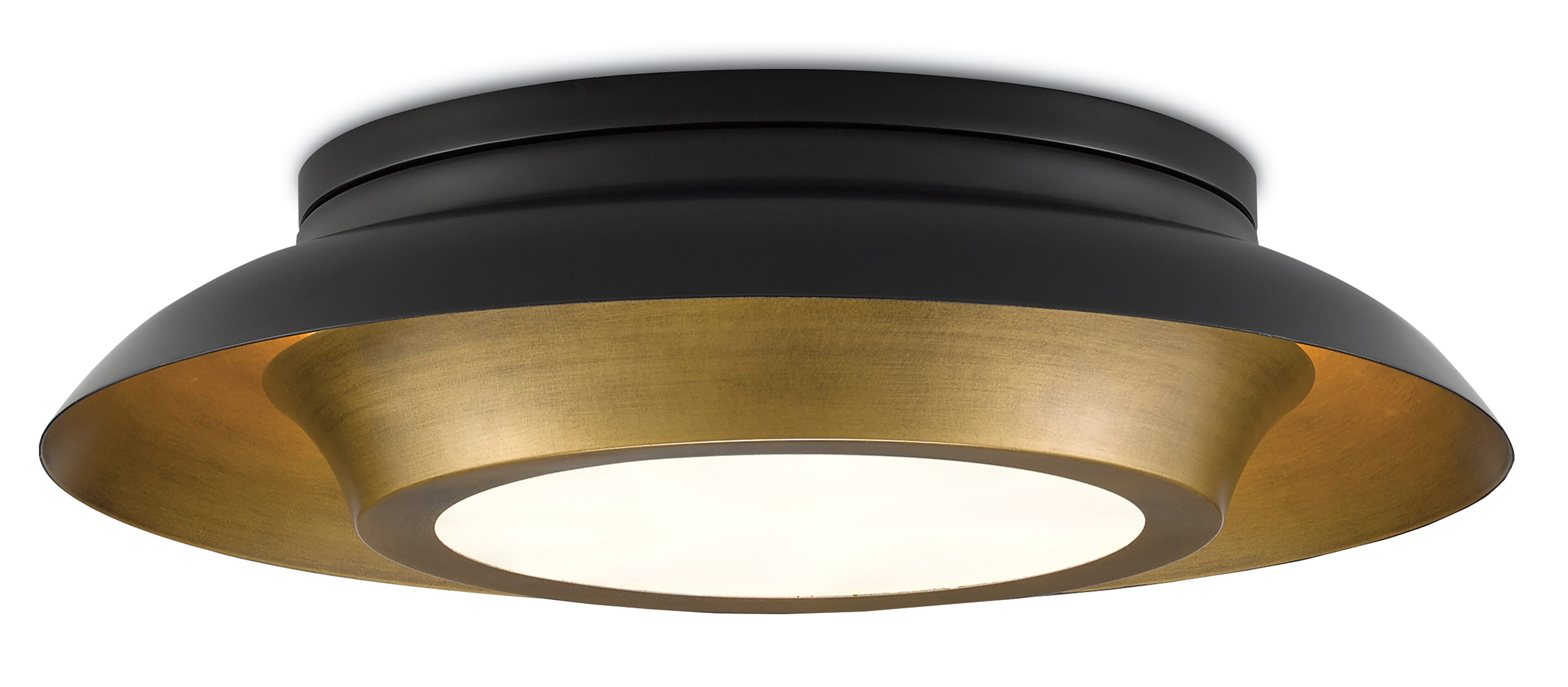 Antique Brass Black Three Light Flush Mount from the Metaphor Collection