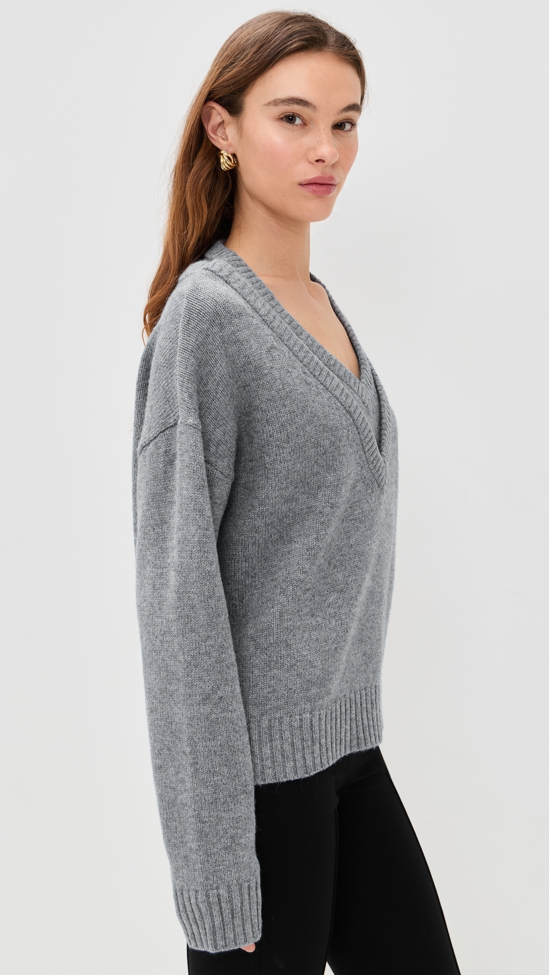 Double V Neck Pullover Sweater Chocolate