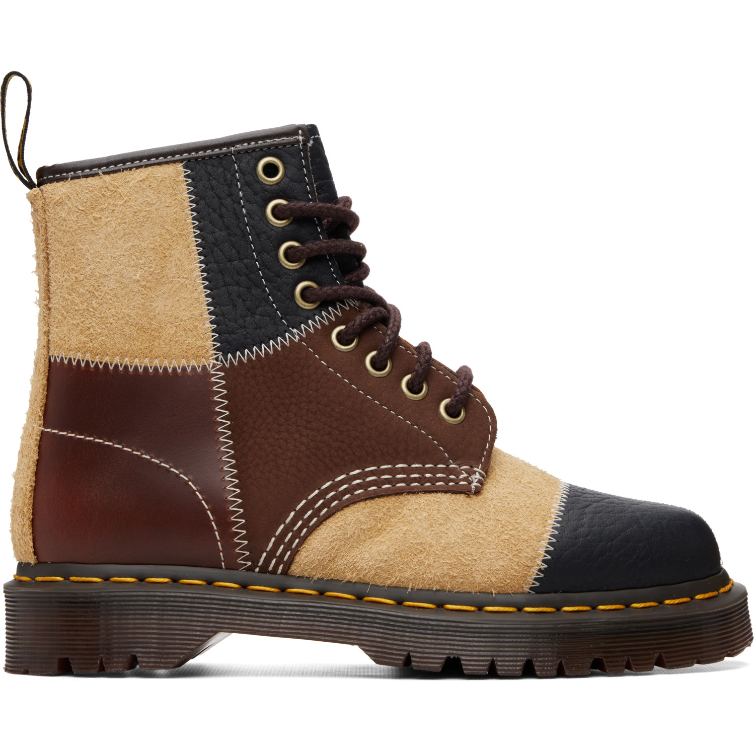 Brown & Beige 1460 Patchwork 8 Eye Lace Up Boots