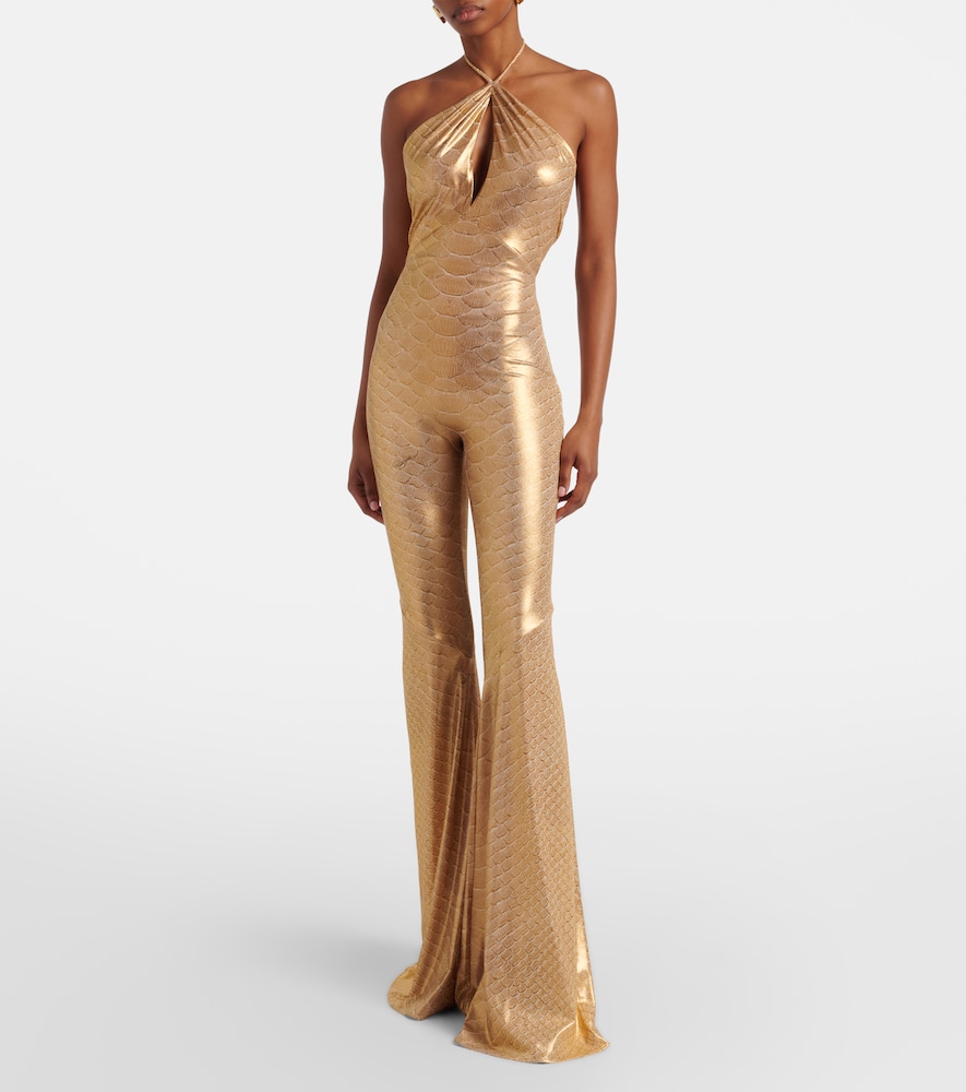 Snake-print halterneck jumpsuit