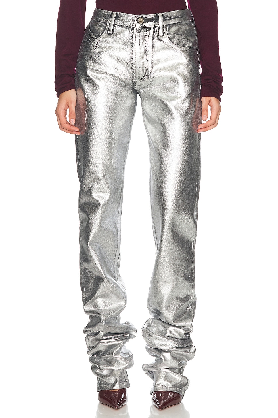 THE ATTICO Long Jeans in Silver - Metallic Silver. 24 also