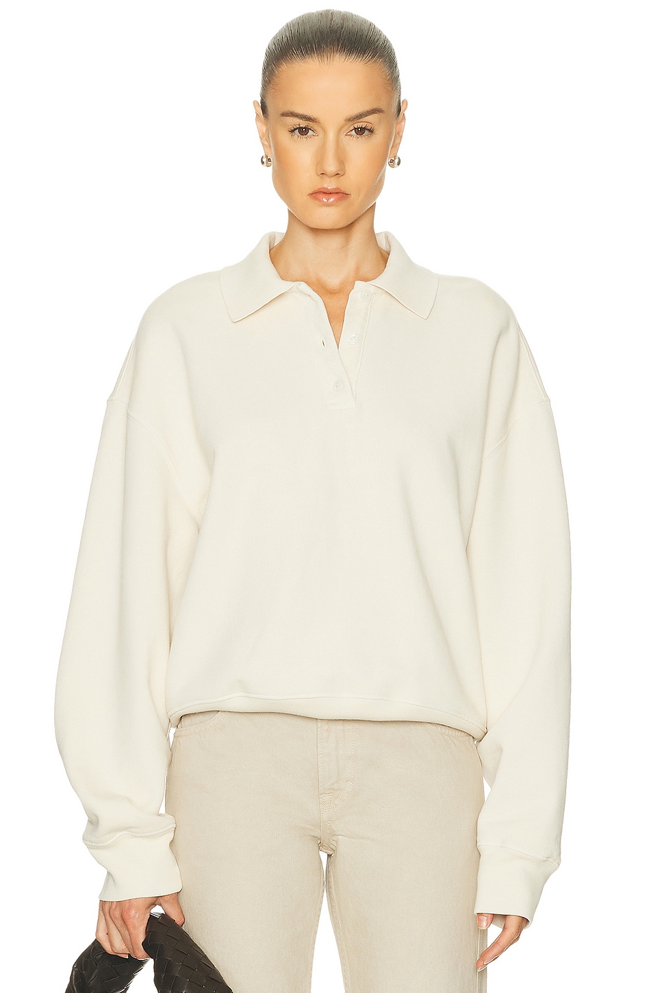 GRLFRND Polo Sweatshirt in Ivory. XXS. Also in S, XS, M