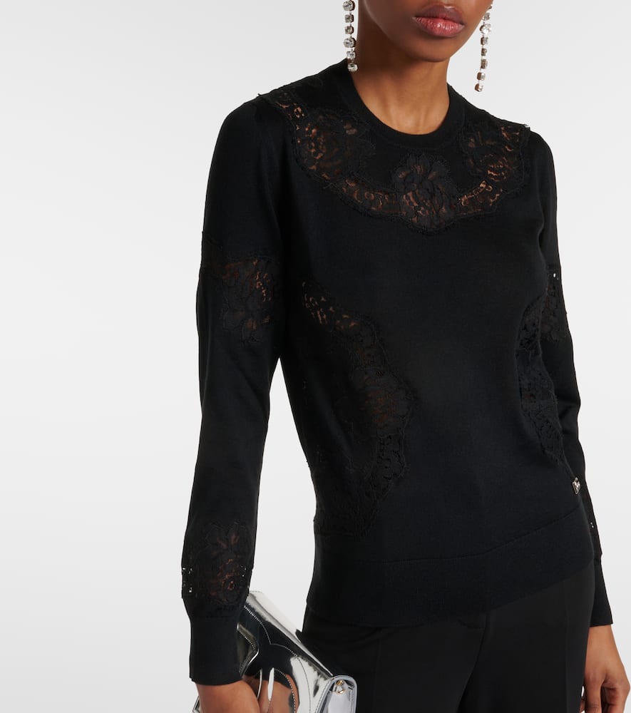 Lace-trimmed cashmere-blend sweater
