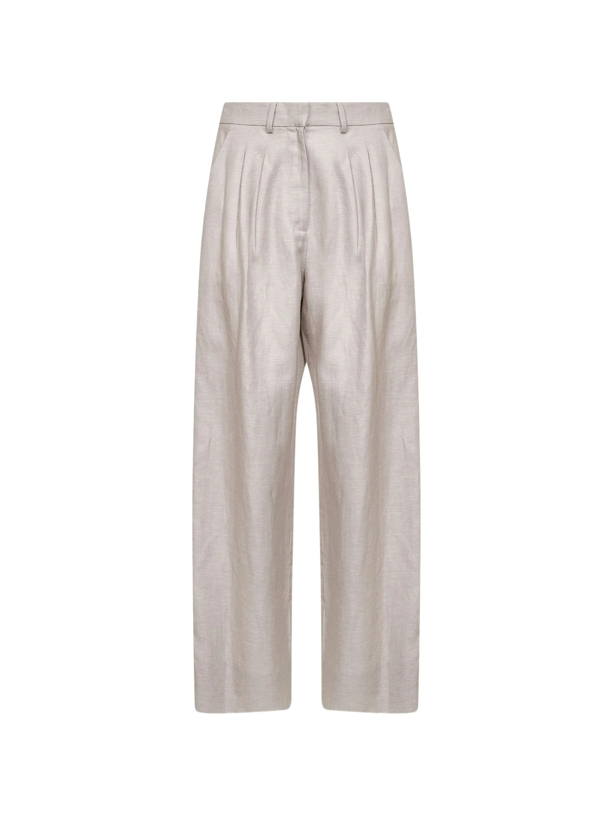 Elegant Women's Wool-Linen Blend Trousers with Zip and Hook Closure