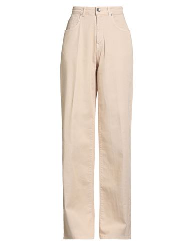 Woman Pants Beige Size 27 Cotton, Elastane