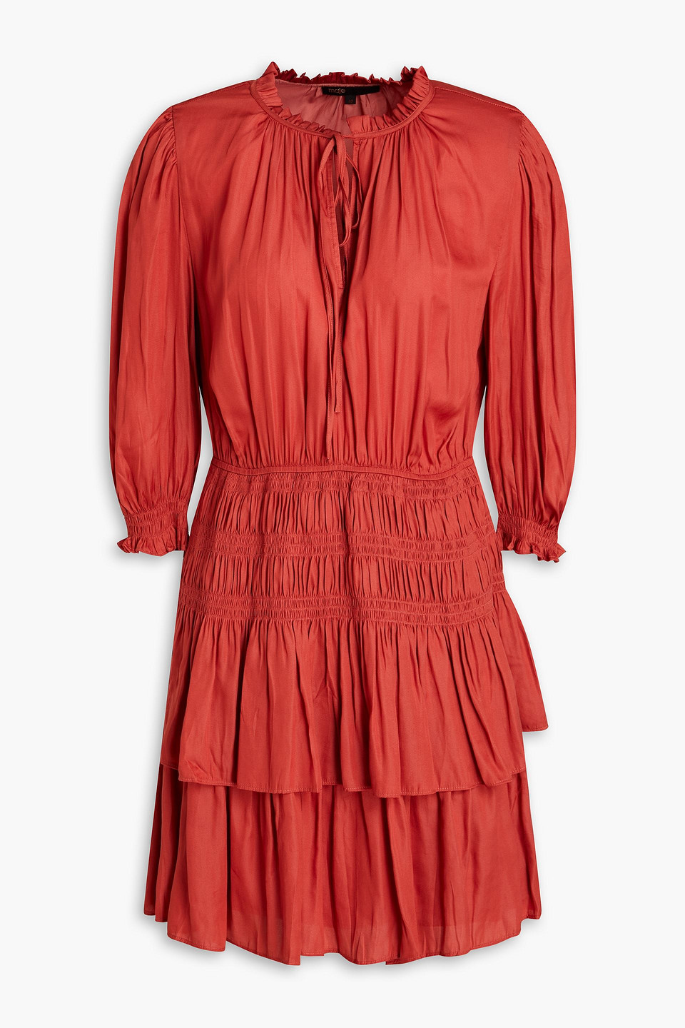 Gathered mousseline mini dress - Red - FR 42